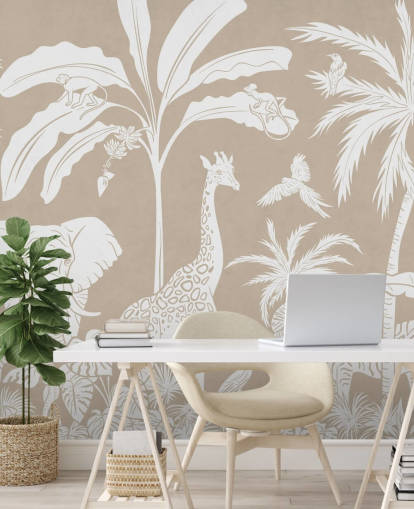 Kids Jungle Wallpaper with animals in brown Kids Jungle Wallpaper with animals in brown