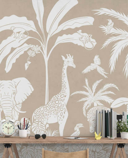 Kids Jungle Wallpaper with animals in brown Kids Jungle Wallpaper with animals in brown