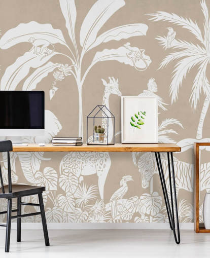Kids Jungle Wallpaper with animals in brown Kids Jungle Wallpaper with animals in brown