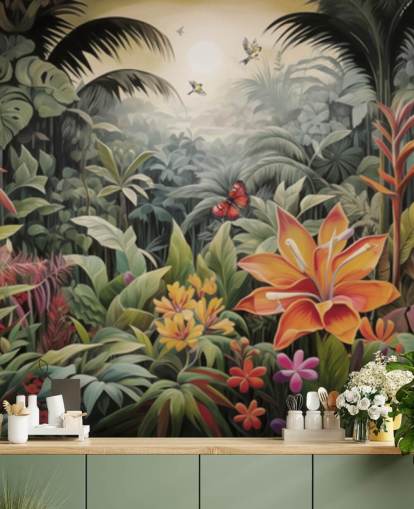 Mural de papel de parede colorido da selva Mural de papel de parede colorido da selva