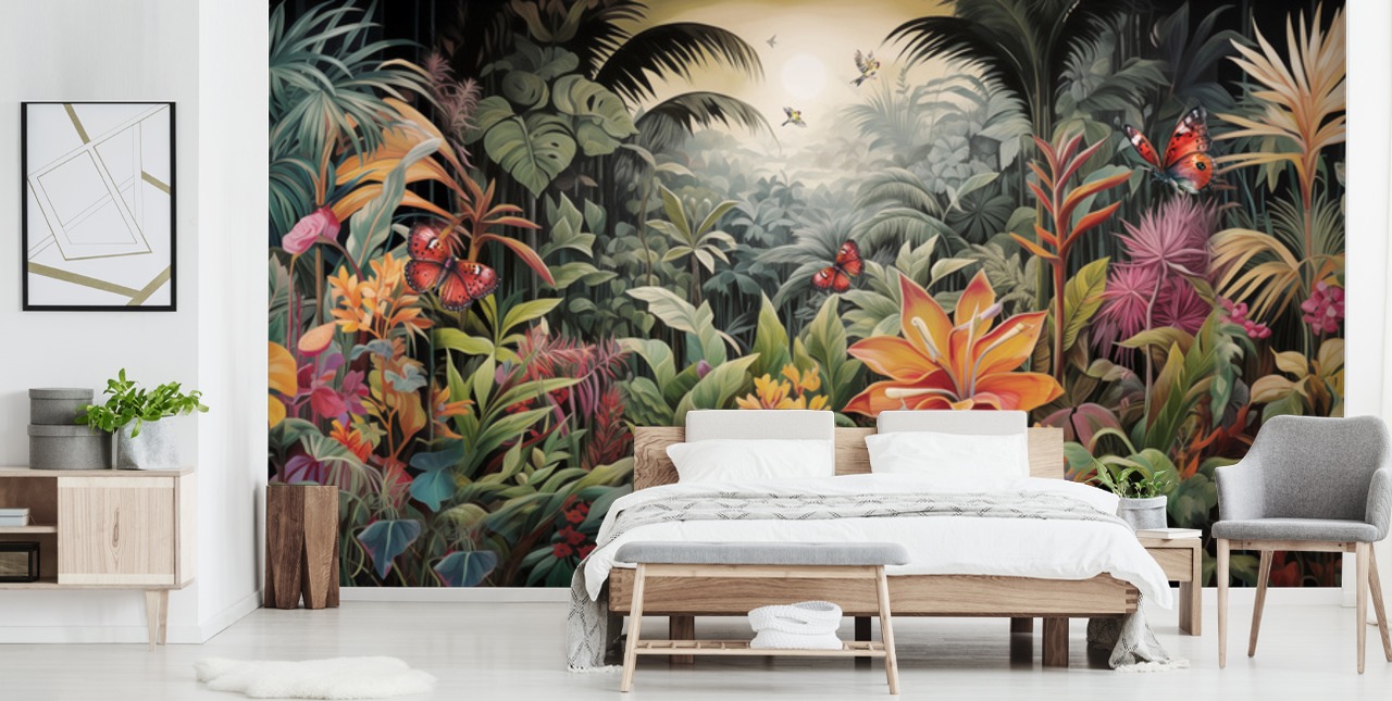 Mural de papel de parede colorido da selva Mural de papel de parede colorido da selva