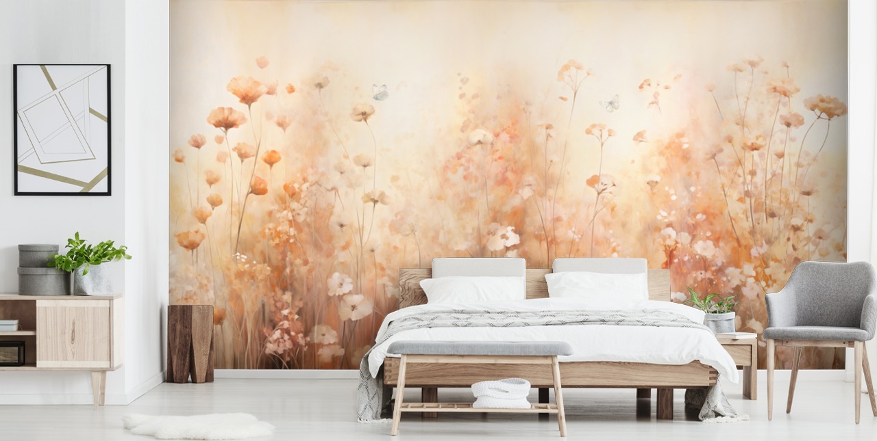 Sommerfugler i ville blomster veggmaleri Sommerfugler i ville blomster veggmaleri