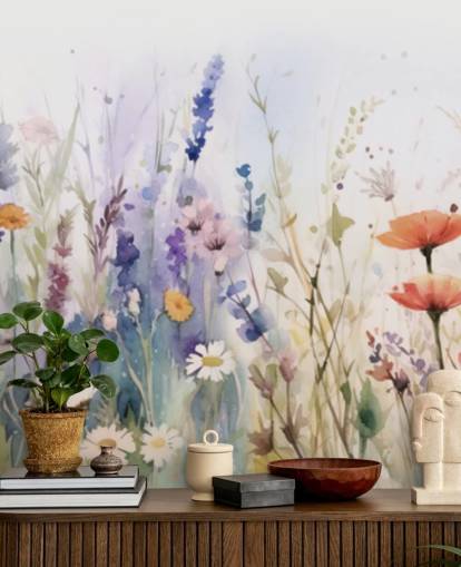 farverigt blomstrende blomstervægmaleri farverigt blomstrende blomstervægmaleri