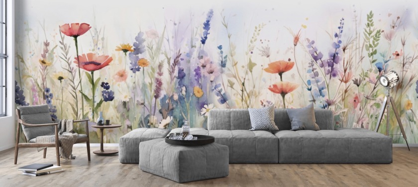 mural de pared de flores florecientes de colores