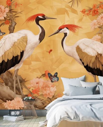 Cranes dancing in the Japanese forest Cranes dancing in the Japanese forest