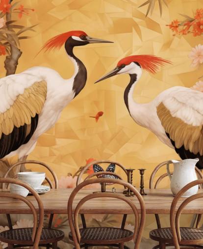 Kraner danser i den japanske skogen Kraner danser i den japanske skogen