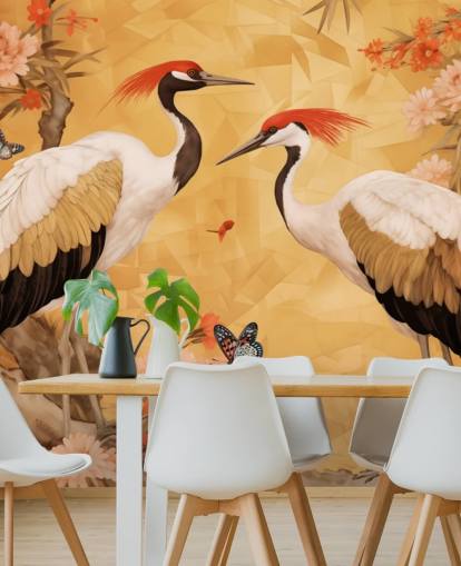 Cranes dancing in the Japanese forest Cranes dancing in the Japanese forest