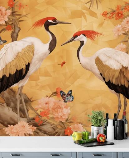 Cranes dancing in the Japanese forest Cranes dancing in the Japanese forest