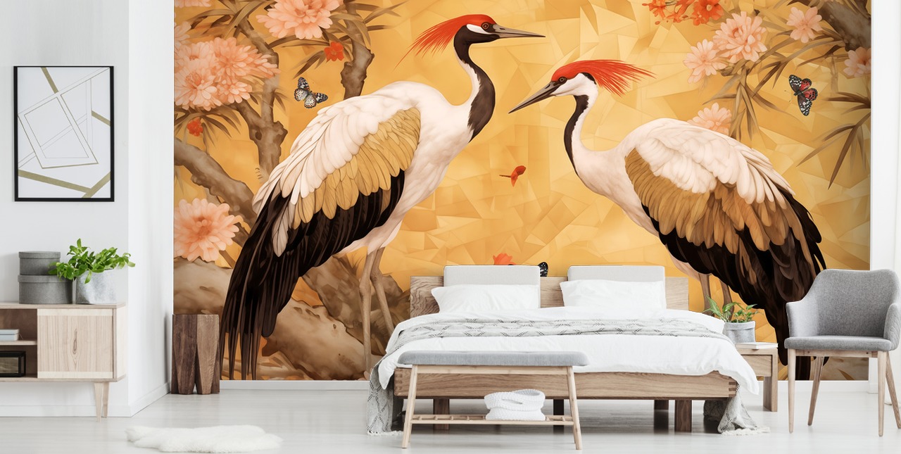 Kraner danser i den japanske skogen Kraner danser i den japanske skogen