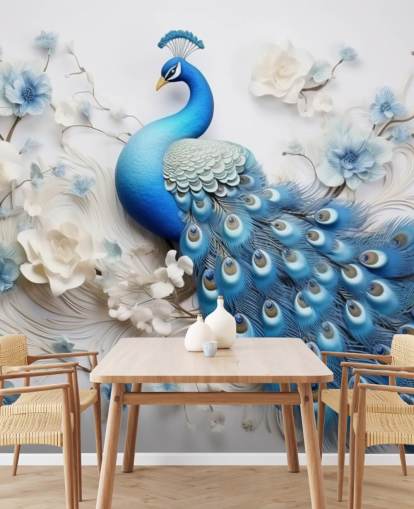 sininen ja valkoinen riikinkukko-taustakuvamaalaus nimeltä Blue Peacock Flowers keittiöihin, makuuhuoneisiin ja olohuoneisiin sininen ja valkoinen riikinkukko-taustakuvamaalaus nimeltä Blue Peacock Flowers keittiöihin, makuuhuoneisiin ja olohuoneisiin