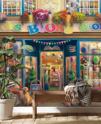 colorful custom bygone era wallpaper mural called Books Books Books by Eduard for care homes and libraries colorful custom bygone era wallpaper mural called Books Books Books by Eduard for care homes and libraries