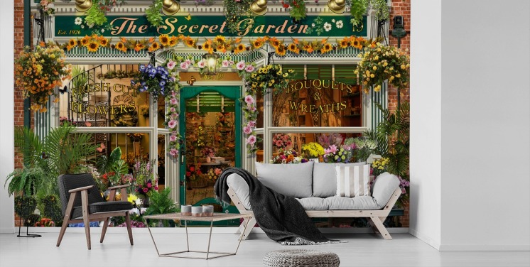 papier peint de façade personnalisé coloré appelé The Secret Garden par Garry Walton pour les maisons de retraite