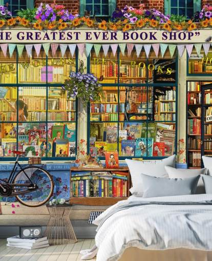 carta da parati murale colorata e personalizzabile chiamata Greatest Bookshop II di Garry Walton per case di cura, scuole e biblioteche carta da parati murale colorata e personalizzabile chiamata Greatest Bookshop II di Garry Walton per case di cura, scuole e biblioteche