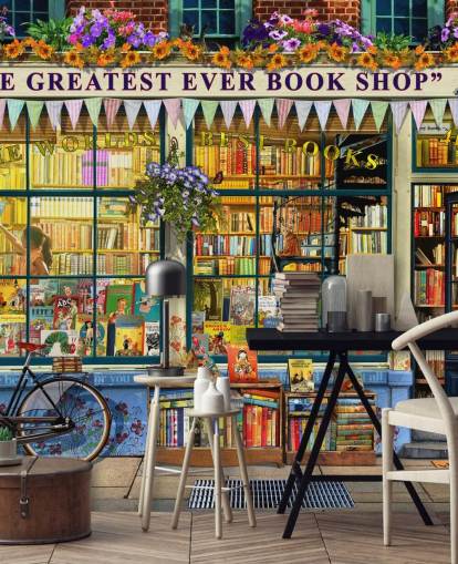 papier peint mural de façade coloré et personnalisable appelé Greatest Bookshop II par Garry Walton pour les maisons de retraite, les écoles et les bibliothèques papier peint mural de façade coloré et personnalisable appelé Greatest Bookshop II par Garry Walton pour les maisons de retraite, les écoles et les bibliothèques