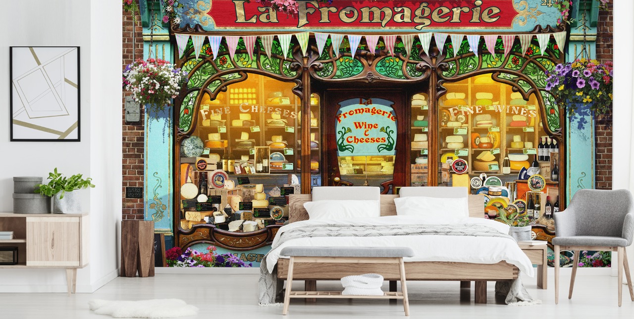 farbenfrohe, individuell gestaltbare Fassadentapete namens La Fromagerie II von Garry Walton für Pflegeheime