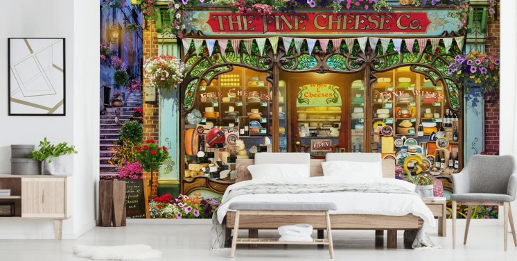 farverigt brugerdefineret facade tapet kaldet La Fromagerie af Garry Walton til plejehjem
