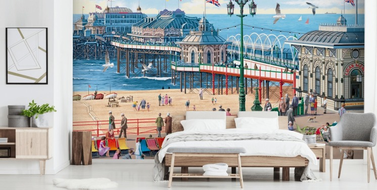 fargerikt tilpassbart Brighton tapetmaleri kalt Vintage Brighton av Victor McLindon for omsorgsboliger