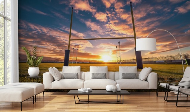 custom rugby wallpaper mural called Rugby Goal Posts for child's bedroom