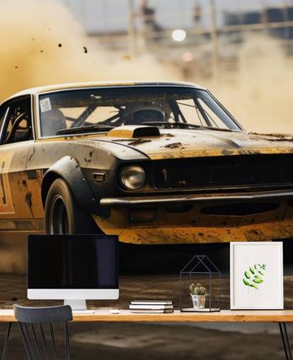 mural de papel de parede de automobilismo americano personalizado amarelo e preto chamado Drag Race Burnout mural de papel de parede de automobilismo americano personalizado amarelo e preto chamado Drag Race Burnout