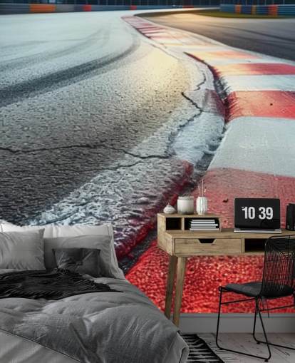 carta da parati murale nera, bianca e rossa personalizzabile per il motorsport americano chiamato Racetrack Curve per la camera dei bambini carta da parati murale nera, bianca e rossa personalizzabile per il motorsport americano chiamato Racetrack Curve per la camera dei bambini