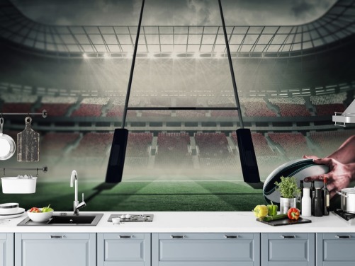 custom rugby wallpaper mural called Placing the Ball for child's bedroom or gym