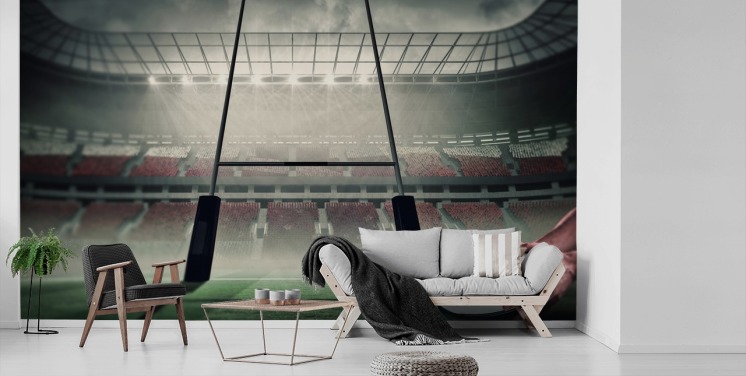 custom rugby wallpaper mural called Placing the Ball for child's bedroom or gym