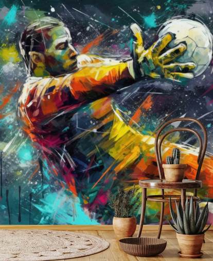 värikäs jalkapalloseinämaalaus nimeltä Football Goalkeeper Illustration lasten makuuhuoneisiin värikäs jalkapalloseinämaalaus nimeltä Football Goalkeeper Illustration lasten makuuhuoneisiin