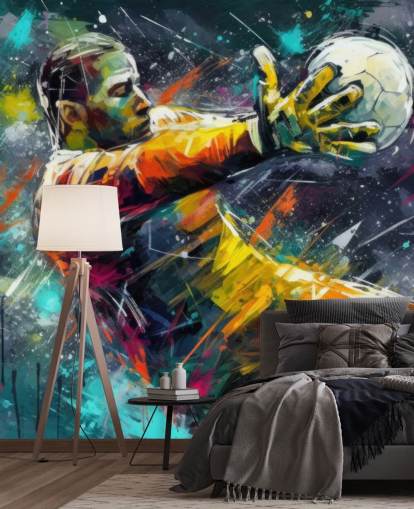 värikäs jalkapalloseinämaalaus nimeltä Football Goalkeeper Illustration lasten makuuhuoneisiin värikäs jalkapalloseinämaalaus nimeltä Football Goalkeeper Illustration lasten makuuhuoneisiin