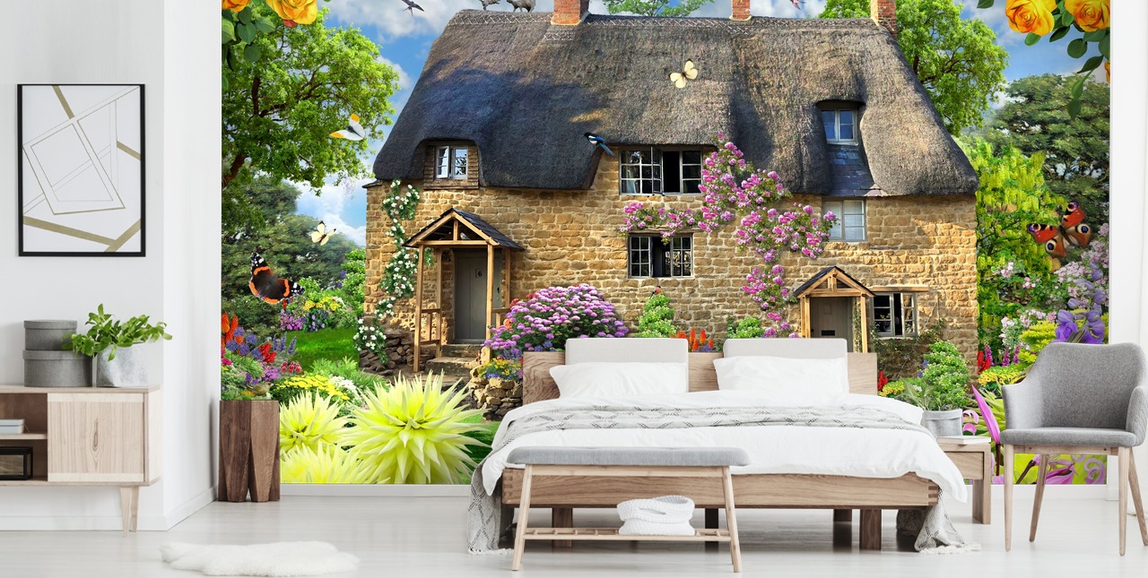 papier peint mural coloré personnalisé appelé Bakers Cottage par Howard Robinson pour les maisons de retraite