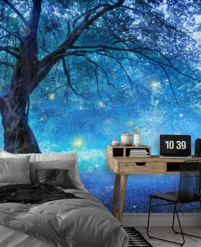 Papel pintado Bosque azul con árboles Papel pintado Bosque azul con árboles