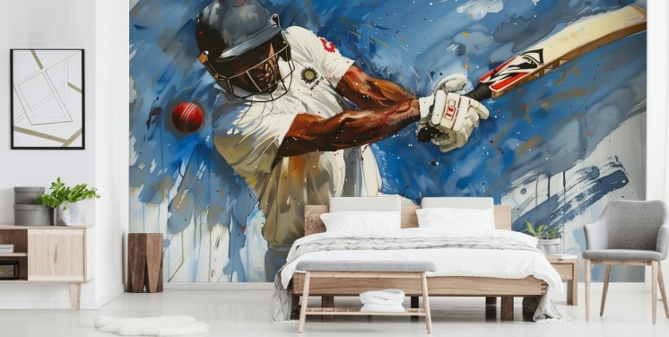 Cricket-Tapete namens Big Cricket Shot für Kinderzimmer und Unternehmen