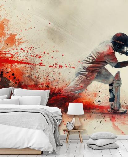 red cricket wallpaper mural called Red Watercolour Cricketer for teen bedrooms and commercial spaces red cricket wallpaper mural called Red Watercolour Cricketer for teen bedrooms and commercial spaces