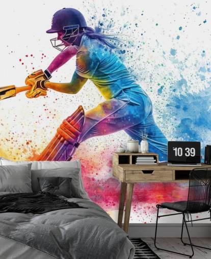 färgglad cricket väggmålning som heter Cricket Paint Splash för barns sovrum och kommersiella utrymmen färgglad cricket väggmålning som heter Cricket Paint Splash för barns sovrum och kommersiella utrymmen