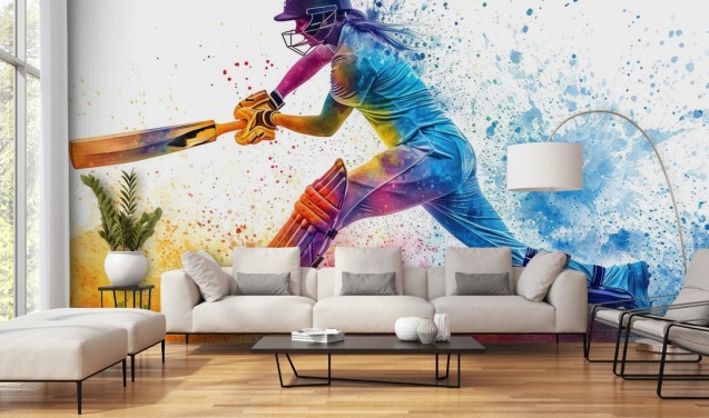 Buntes Cricket-Wandbild namens Cricket Paint Splash für Kinderzimmer und Gewerbeflächen