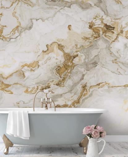vit och guld marmor tapetväggmålning kallad White Marble With Gold Streaks för matsalar, badrum och kök vit och guld marmor tapetväggmålning kallad White Marble With Gold Streaks för matsalar, badrum och kök