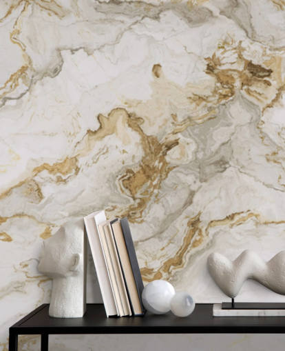 vit och guld marmor tapetväggmålning kallad White Marble With Gold Streaks för matsalar, badrum och kök vit och guld marmor tapetväggmålning kallad White Marble With Gold Streaks för matsalar, badrum och kök