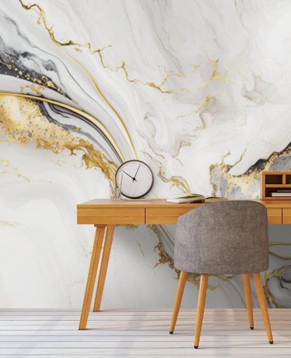 papier peint mural en marbre blanc, doré et noir appelé White, Gold and Black Ink Marble, pour les salles de bain, les salles à manger et les cuisines papier peint mural en marbre blanc, doré et noir appelé White, Gold and Black Ink Marble, pour les salles de bain, les salles à manger et les cuisines