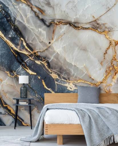 mural de papel pintado de mármol blanco, azul y dorado llamado Statuario White and Blue Marble para comedores, cocinas y baños mural de papel pintado de mármol blanco, azul y dorado llamado Statuario White and Blue Marble para comedores, cocinas y baños
