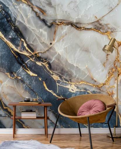 white, blue and gold marble wallpaper mural called Statuario White and Blue Marble for dining rooms, kitchens and bathrooms white, blue and gold marble wallpaper mural called Statuario White and Blue Marble for dining rooms, kitchens and bathrooms