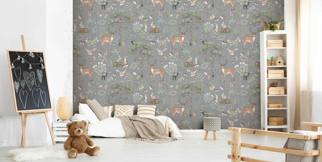 blue kids forest wallpaper mural called Blue Fantastic Forest by Kikki Belle for a nursery or kids bedroom blue kids forest wallpaper mural called Blue Fantastic Forest by Kikki Belle for a nursery or kids bedroom