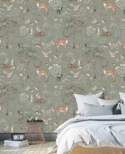 green kids forest wallpaper called Green Fantastic Forest by Kikki Belle for nurseries and kids bedrooms green kids forest wallpaper called Green Fantastic Forest by Kikki Belle for nurseries and kids bedrooms