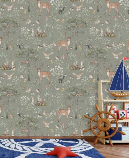 green kids forest wallpaper called Green Fantastic Forest by Kikki Belle for nurseries and kids bedrooms green kids forest wallpaper called Green Fantastic Forest by Kikki Belle for nurseries and kids bedrooms