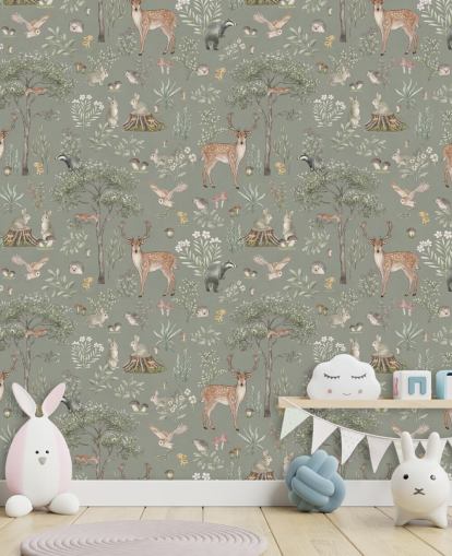 green kids forest wallpaper called Green Fantastic Forest by Kikki Belle for nurseries and kids bedrooms green kids forest wallpaper called Green Fantastic Forest by Kikki Belle for nurseries and kids bedrooms