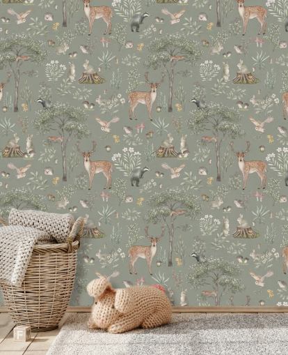 green kids forest wallpaper called Green Fantastic Forest by Kikki Belle for nurseries and kids bedrooms green kids forest wallpaper called Green Fantastic Forest by Kikki Belle for nurseries and kids bedrooms