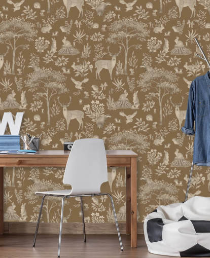 brown kids forest wallpaper mural called Vintage Brown Fantastic Forest by Kikki Belle for a nursery or kid's bedroom brown kids forest wallpaper mural called Vintage Brown Fantastic Forest by Kikki Belle for a nursery or kid's bedroom