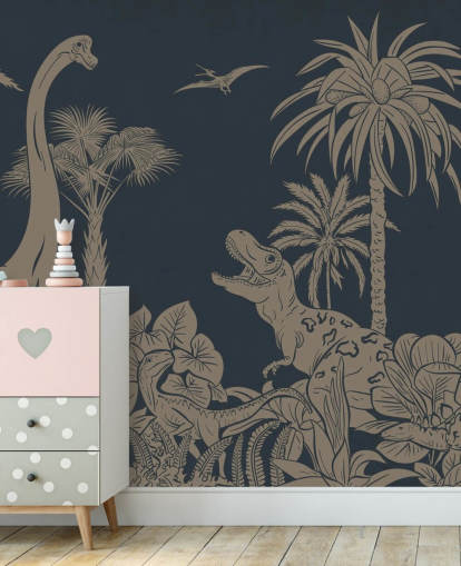 dark blue dino wallpaper mural called Monochrome Dino - Vintage Blue by Kikki Belle dark blue dino wallpaper mural called Monochrome Dino - Vintage Blue by Kikki Belle