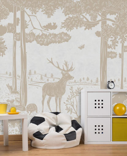 mural de parede de floresta branca chamado Monochrome Forest - Vintage White de Kikki Belle para quartos infantis mural de parede de floresta branca chamado Monochrome Forest - Vintage White de Kikki Belle para quartos infantis