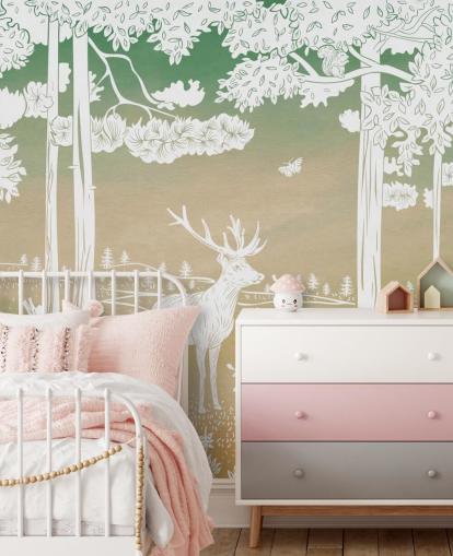 green kids forest wallpaper mural called Monochrome Forest - Green Sky by Kikki Belle green kids forest wallpaper mural called Monochrome Forest - Green Sky by Kikki Belle