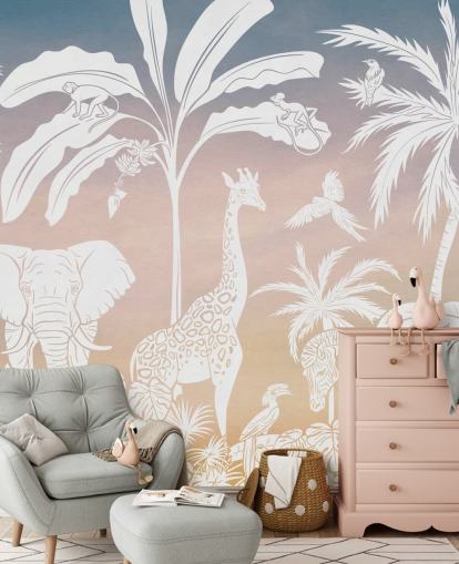 pinke Dschungel-Tapete für Kinder mit dem Titel Monochrome Jungle — Pink von Kikki Belle für Kinderzimmer pinke Dschungel-Tapete für Kinder mit dem Titel Monochrome Jungle — Pink von Kikki Belle für Kinderzimmer