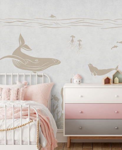 white ocean wallpaper called Monochrome Sea - Vintage White by Kikki Belle for kids bedrooms and nurseries white ocean wallpaper called Monochrome Sea - Vintage White by Kikki Belle for kids bedrooms and nurseries